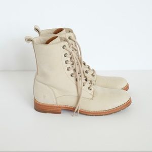 Cream Tan Frye Lace Up Boots